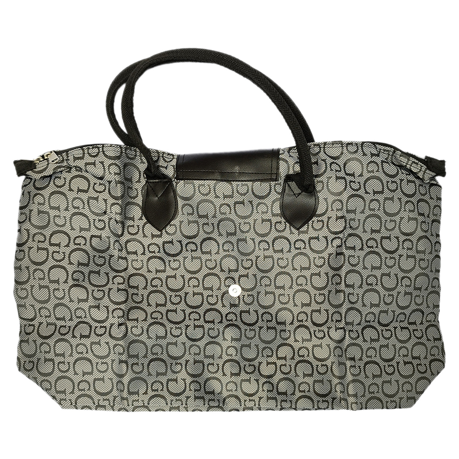 Kuber Industries Multiuses G Print Rexine Shopping Bags/Grocery Bag for Carry Grocery, Fruits, Vegetable with Handles (Grey)