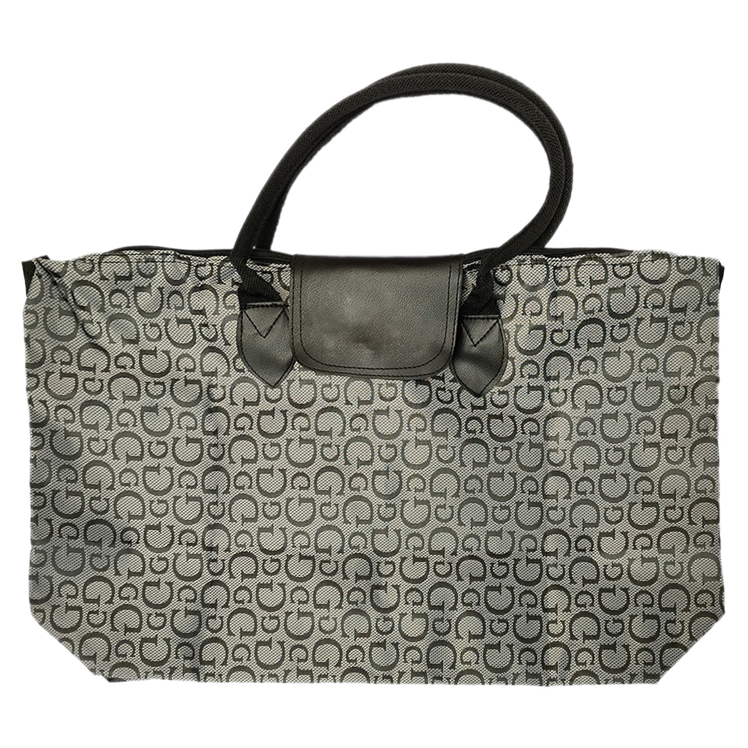 Kuber Industries Multiuses G Print Rexine Shopping Bags/Grocery Bag for Carry Grocery, Fruits, Vegetable with Handles (Grey)