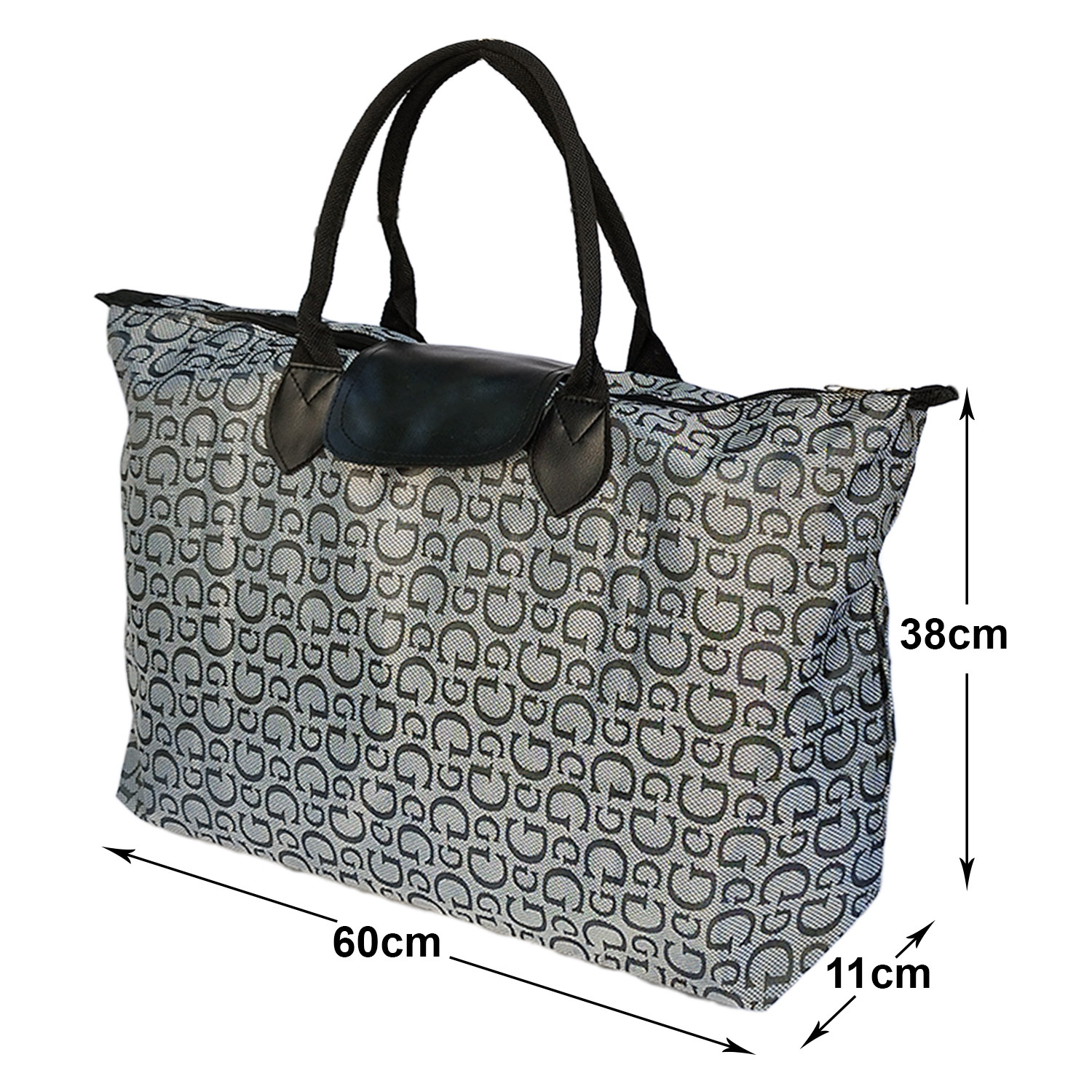 Kuber Industries Multiuses G Print Rexine Shopping Bags/Grocery Bag for Carry Grocery, Fruits, Vegetable with Handles (Grey)