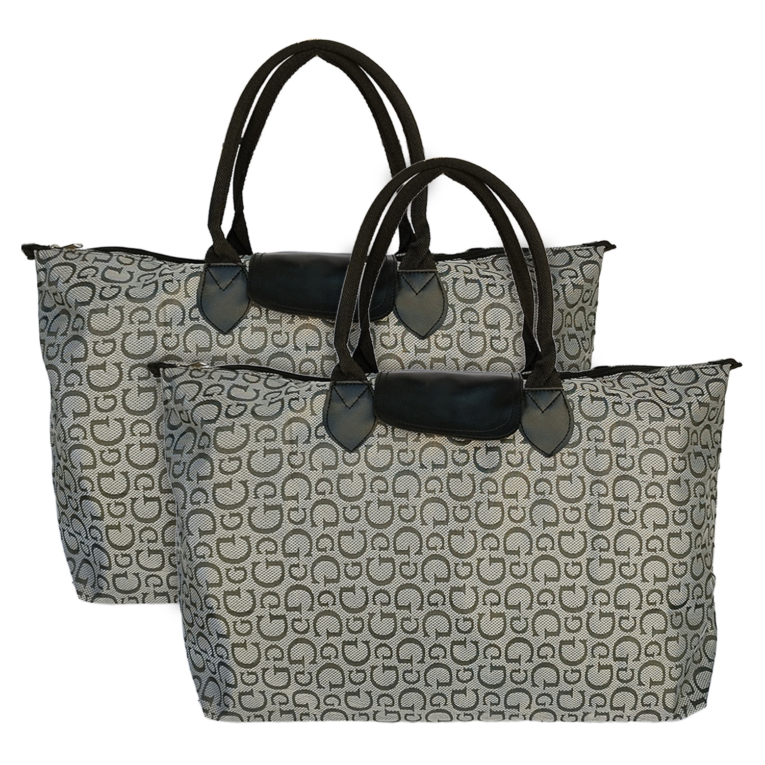 Kuber Industries Multiuses G Print Rexine Shopping Bags/Grocery Bag for Carry Grocery, Fruits, Vegetable with Handles (Grey)
