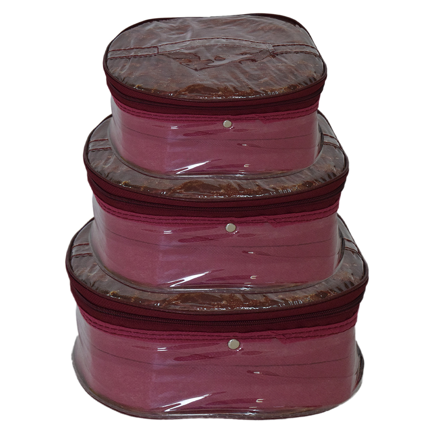Kuber Industries Multiuses Laminated PVC Makeup/Jewellery/Cosmetic Organizer Bag, Travel Toiletry Pouch, Set of 3 (Maroon)