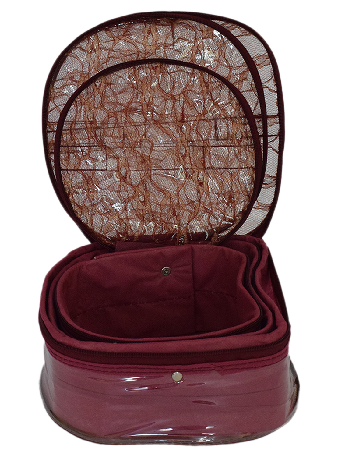 Kuber Industries Multiuses Laminated PVC Makeup/Jewellery/Cosmetic Organizer Bag, Travel Toiletry Pouch, Set of 3 (Maroon)
