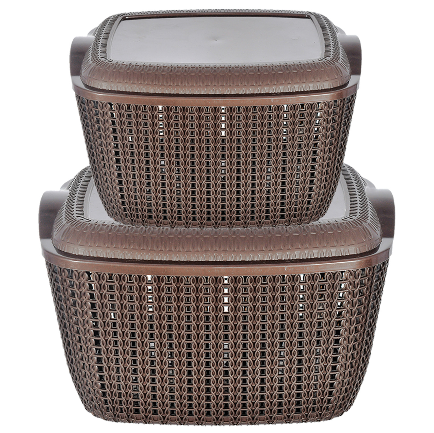 Kuber Industries Multiuses Large & Small M 30-25 Plastic Basket/Organizer With Lid- (Brown) -46KM053