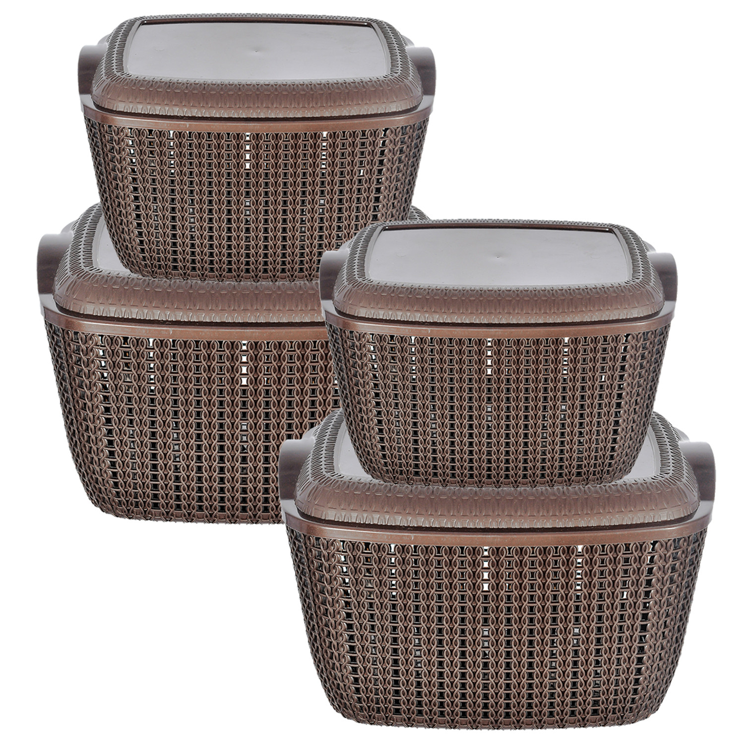 Kuber Industries Multiuses Large & Small M 30-25 Plastic Basket/Organizer With Lid- (Brown) -46KM053