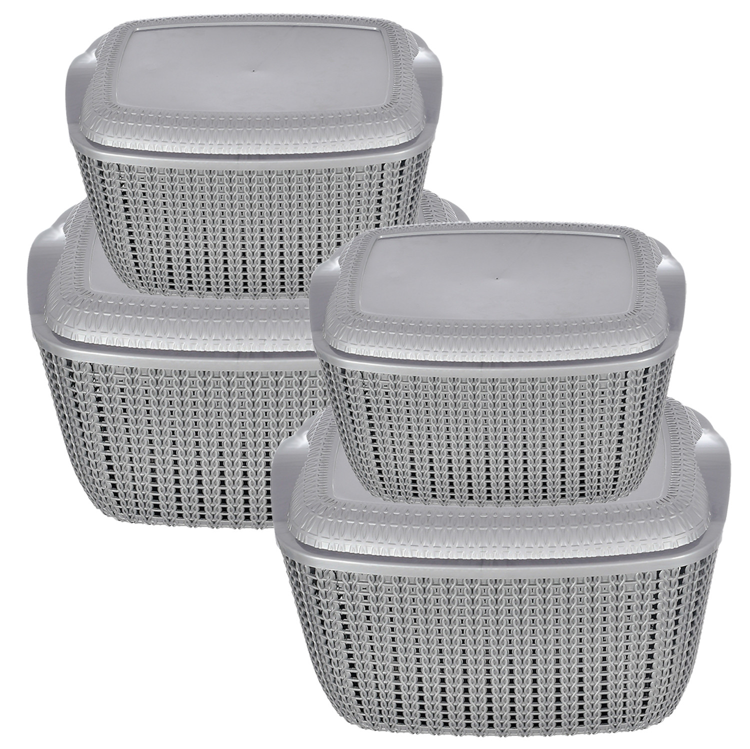 Kuber Industries Multiuses Large & Small M 30-25 Plastic Basket/Organizer With Lid- (Grey) -46KM057