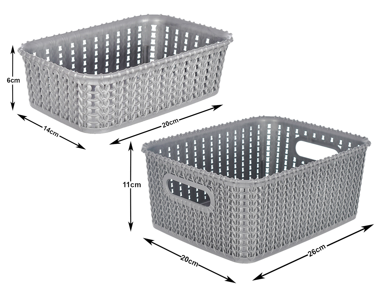 Kuber Industries Multiuses Large & Small Size M 20-15 Plastic Basket/Organizer Without Lid- (Grey) -46KM0137