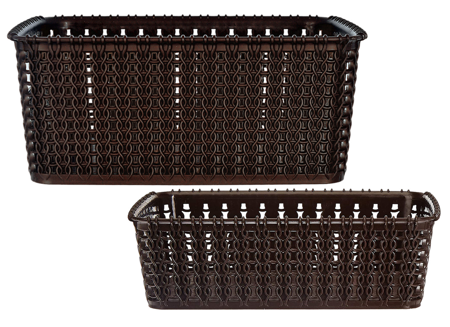 Kuber Industries Multiuses Large & Small Size M 20-15 Plastic Basket/Organizer Without Lid-(Brown) -46KM0133