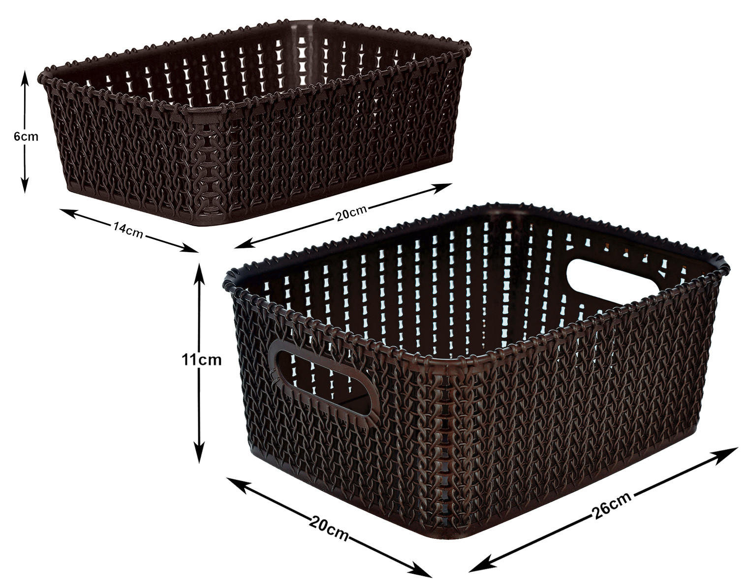 Kuber Industries Multiuses Large & Small Size M 20-15 Plastic Basket/Organizer Without Lid-(Brown) -46KM0133