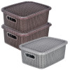 Kuber Industries Multiuses Large M 20 Plastic Basket/Organizer With Lid- Pack of 3 (Brown &amp; Grey &amp; Brown) -46KM079
