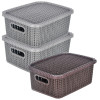 Kuber Industries Multiuses Large M 20 Plastic Basket/Organizer With Lid- Pack of 3 (Grey &amp; Brown &amp; Grey) -46KM081