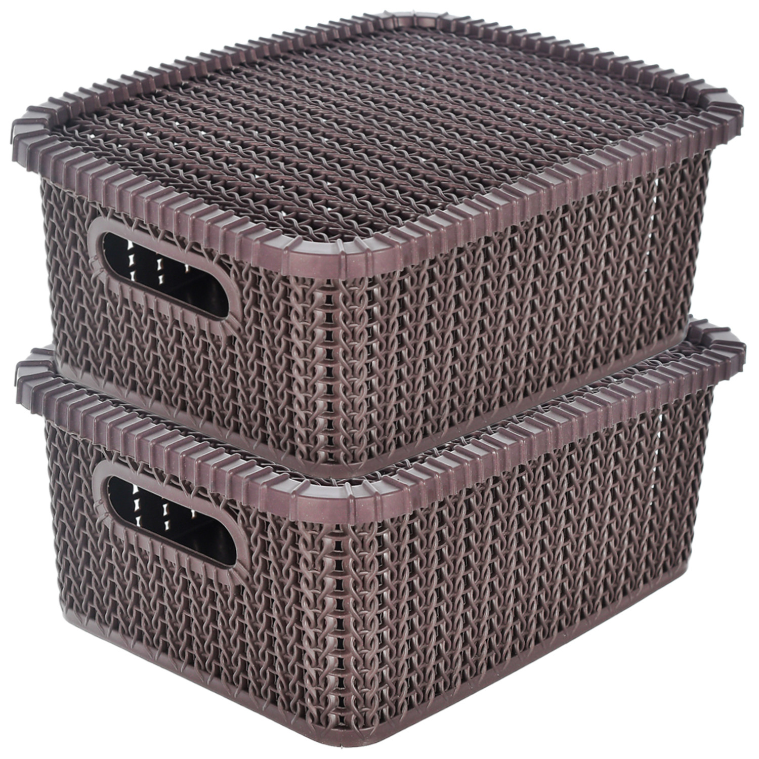 Kuber Industries Multiuses Large M 20 Plastic Basket/Organizer With Lid (Brown) -46KM061