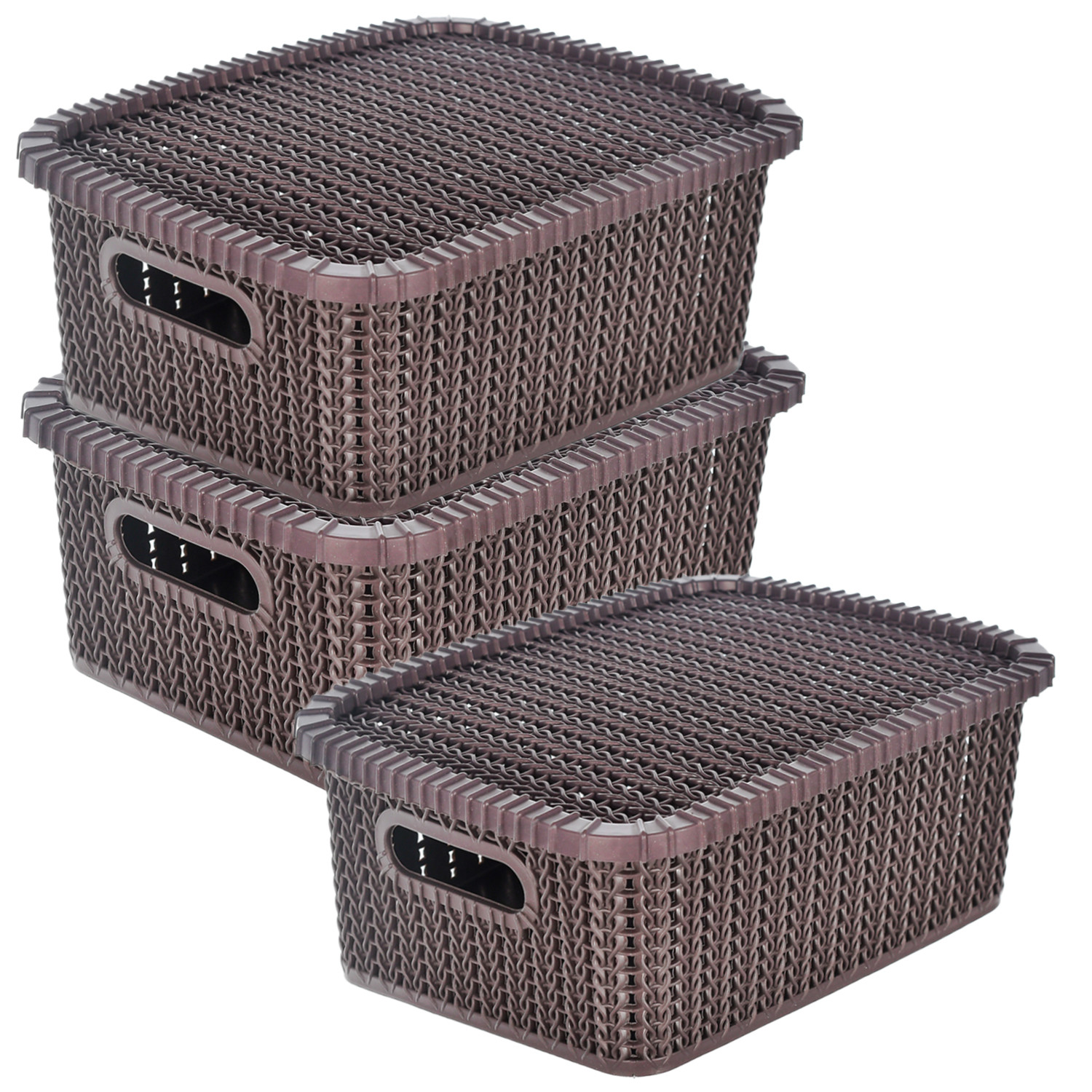 Kuber Industries Multiuses Large M 20 Plastic Basket/Organizer With Lid (Brown) -46KM061