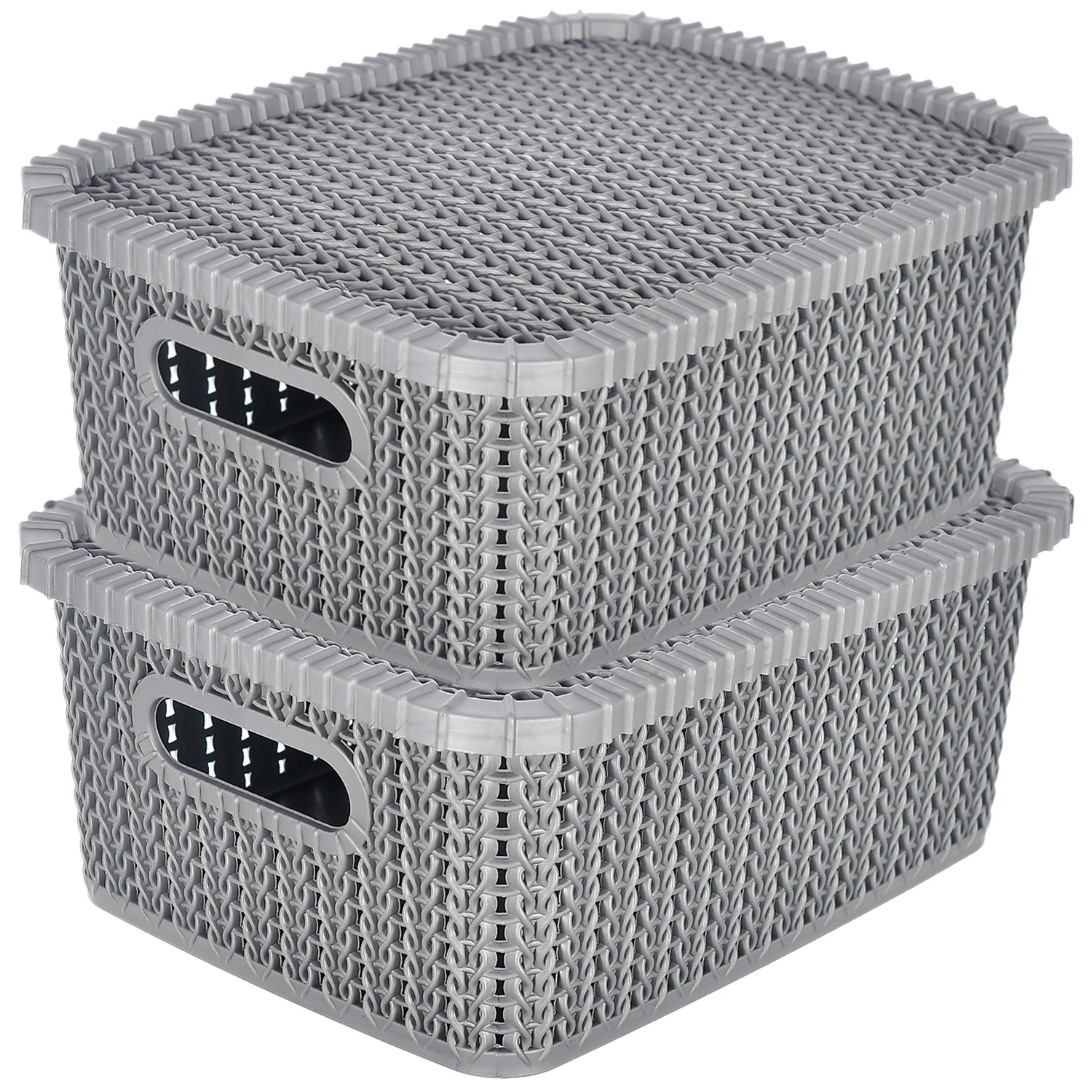 Kuber Industries Multiuses Large M 20 Plastic Basket/Organizer With Lid (Grey) -46KM069