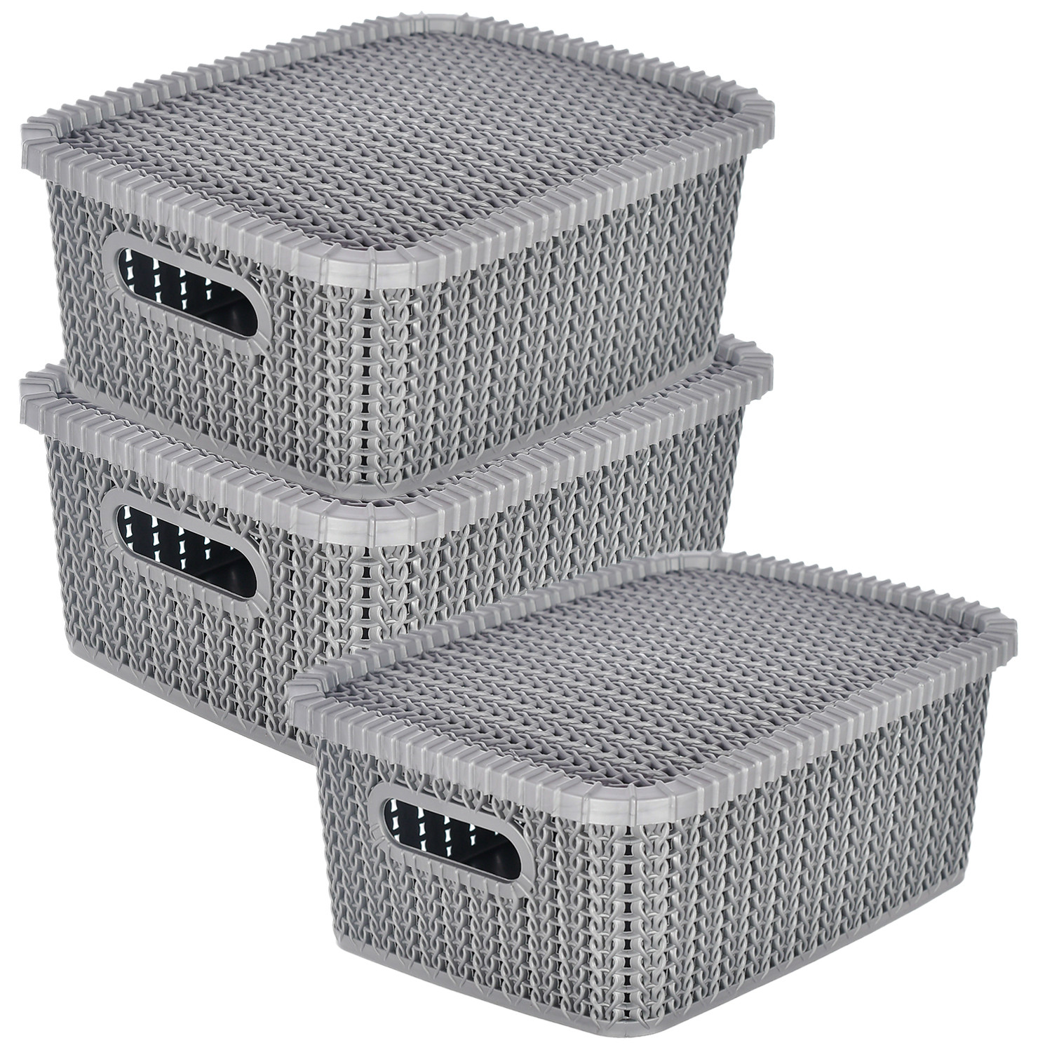 Kuber Industries Multiuses Large M 20 Plastic Basket/Organizer With Lid (Grey) -46KM069