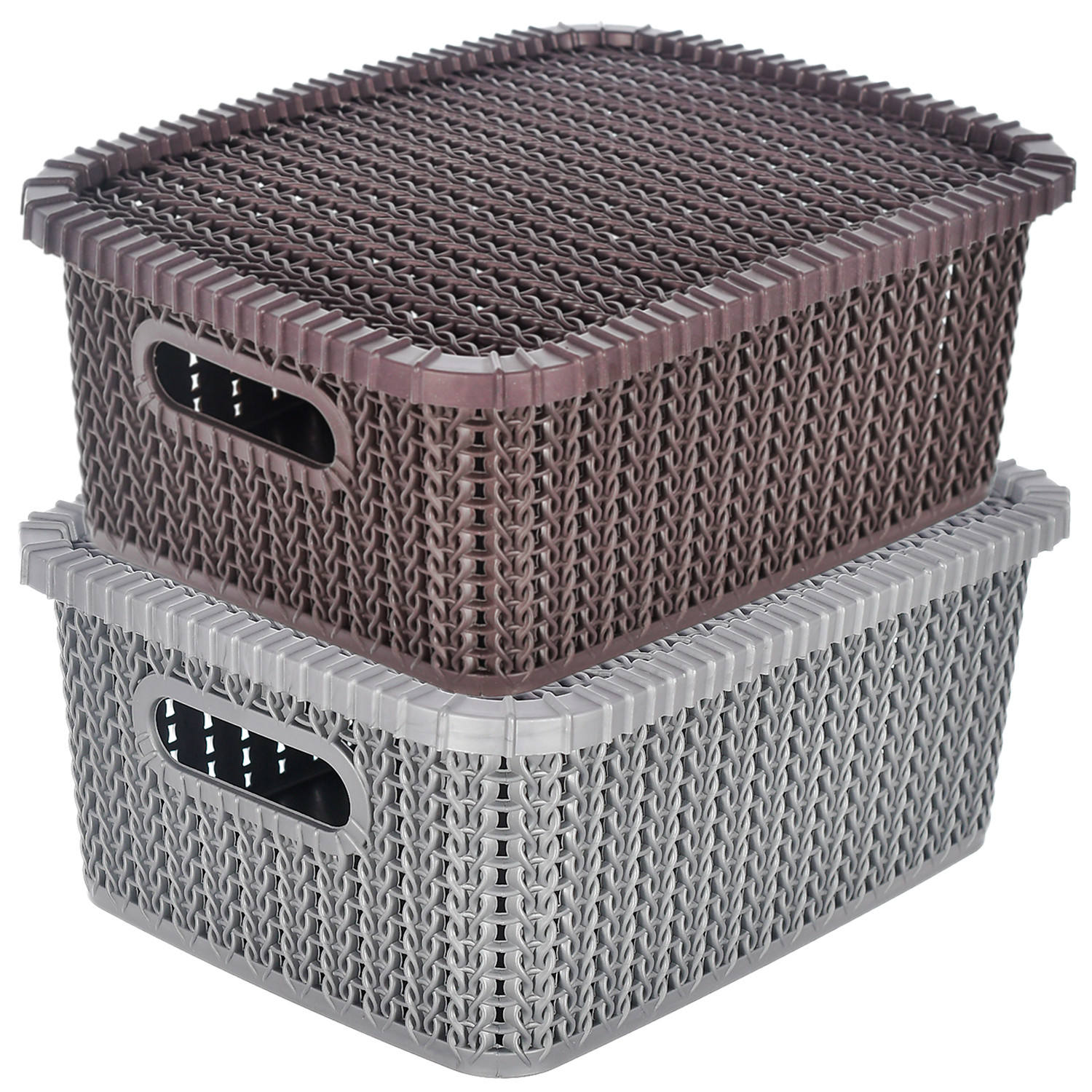 Kuber Industries Multiuses Large M 20 Plastic Basket/Organizer With Lid-(Grey & Brown) -46KM077