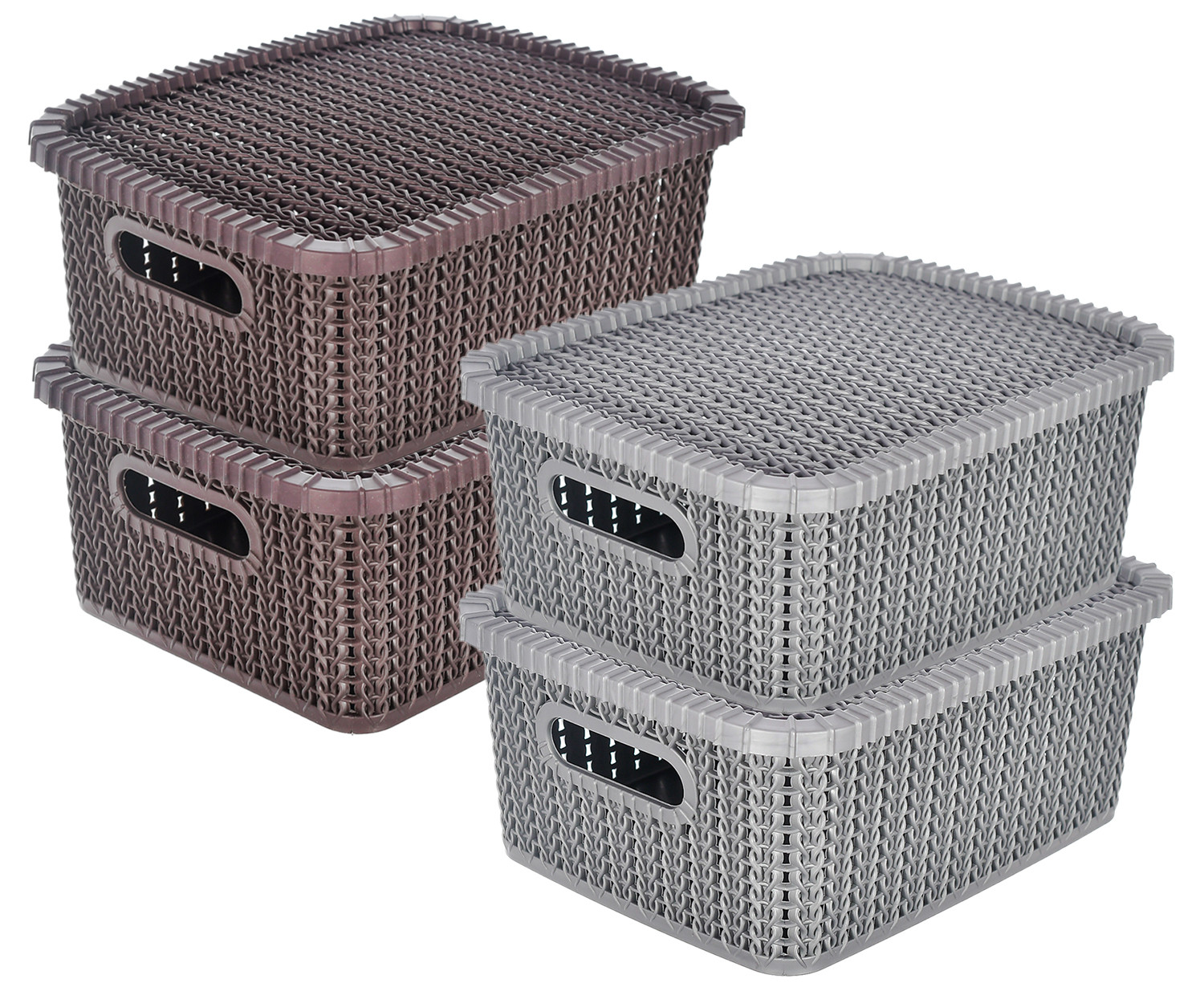Kuber Industries Multiuses Large M 20 Plastic Basket/Organizer With Lid-(Grey & Brown) -46KM077