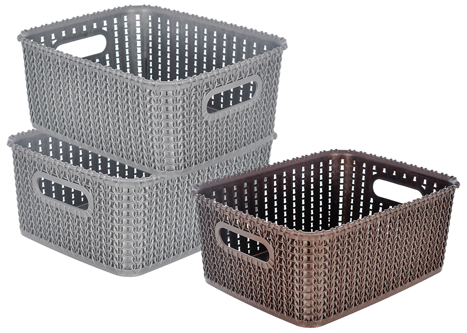 Kuber Industries Multiuses Large M 20 Plastic Tray/Basket/Organizer Without Lid- Pack of 3 (Grey & Brown & Grey) -46KM0103