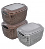 Kuber Industries Multiuses Large M 30 Plastic Basket/Organizer With Lid- Pack of 3 (Brown &amp; Grey &amp; Brown) -46KM023