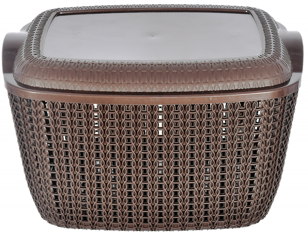 Kuber Industries Multiuses Large M 30 Plastic Basket/Organizer With Lid (Brown) -46KM05