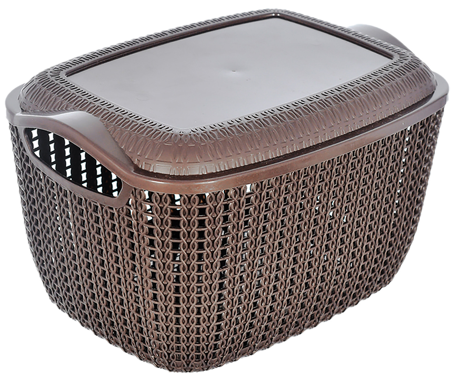 Kuber Industries Multiuses Large M 30 Plastic Basket/Organizer With Lid (Brown) -46KM05