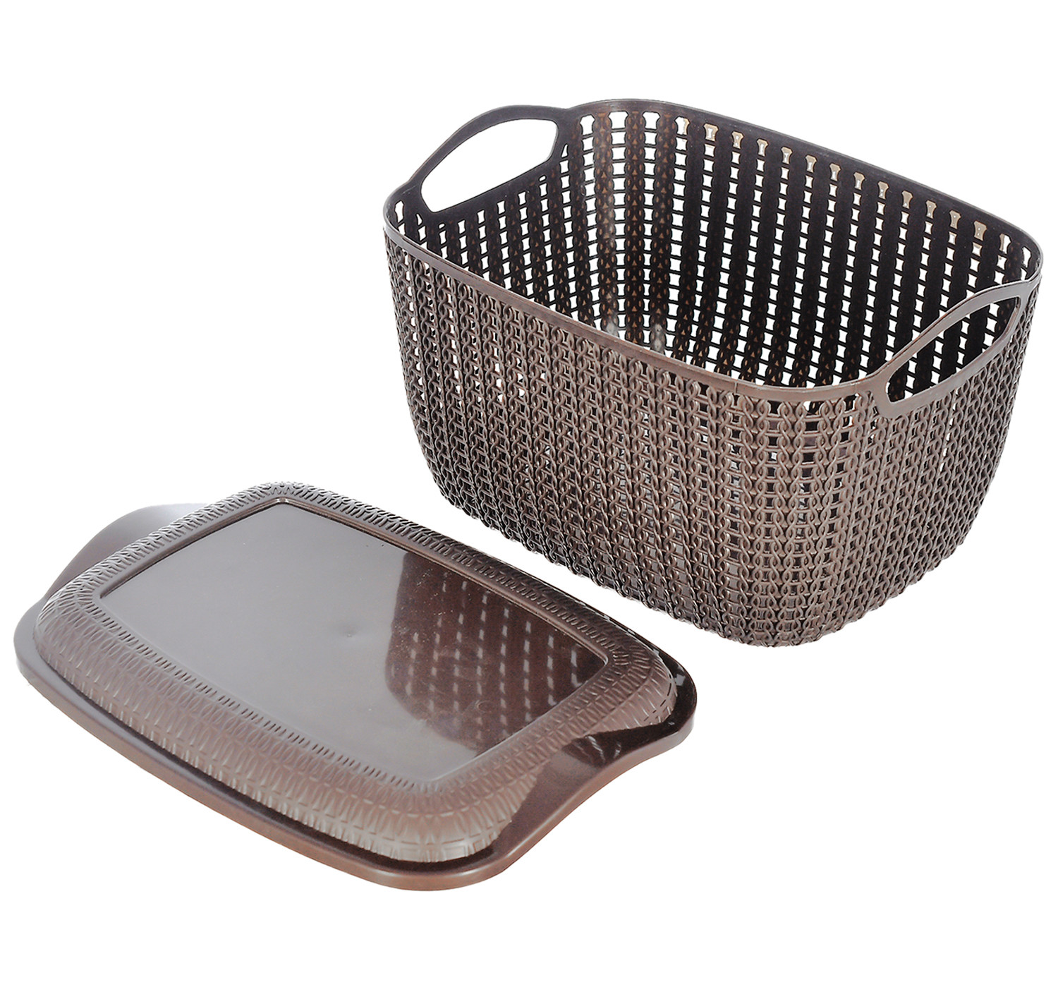 Kuber Industries Multiuses Large M 30 Plastic Basket/Organizer With Lid (Brown) -46KM05