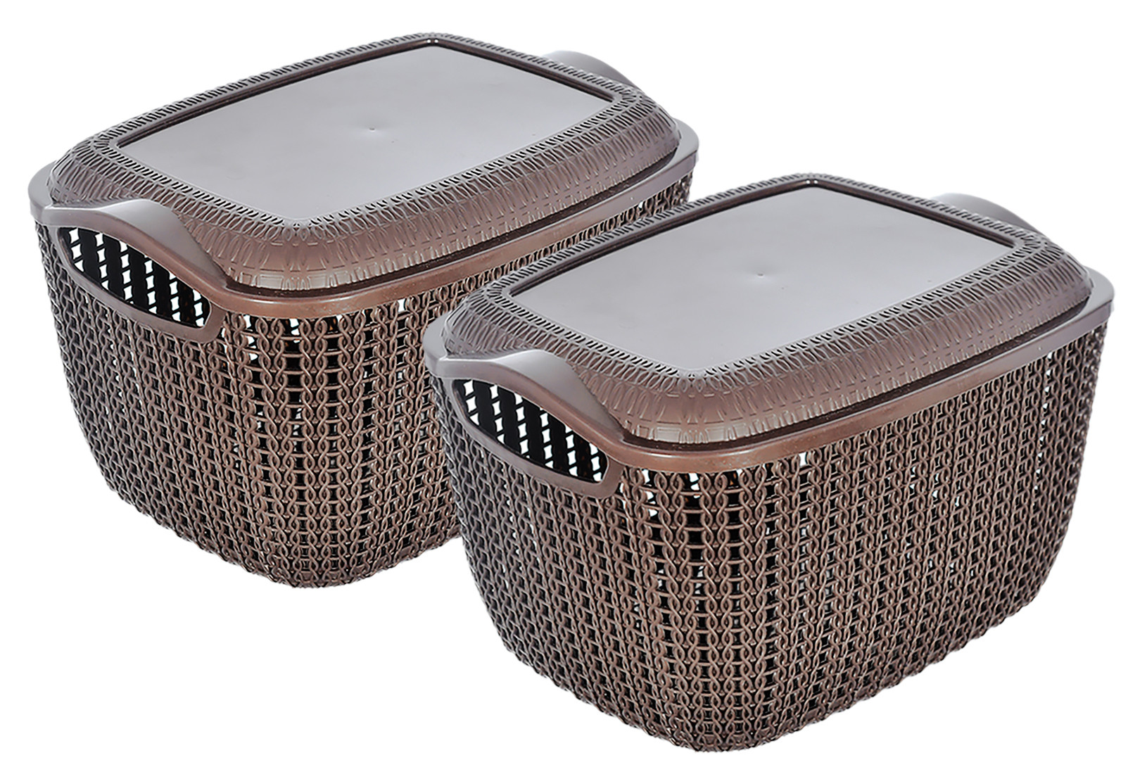 Kuber Industries Multiuses Large M 30 Plastic Basket/Organizer With Lid (Brown) -46KM05