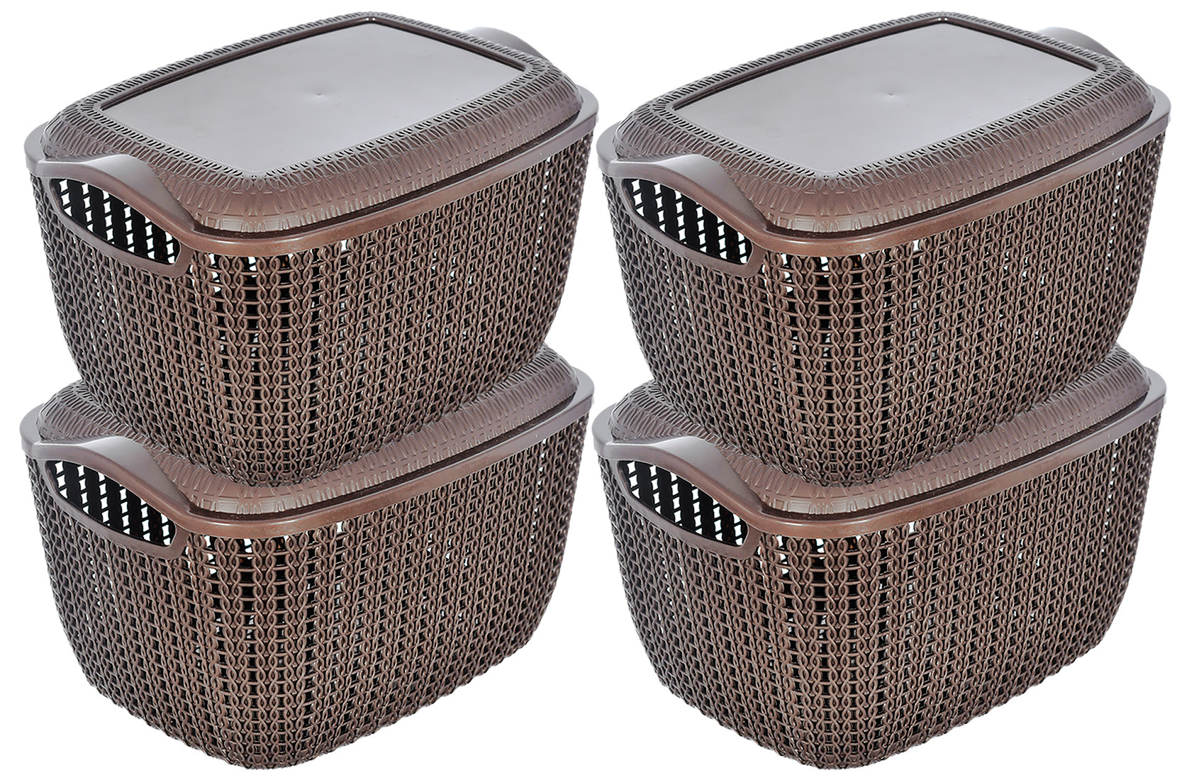 Kuber Industries Multiuses Large M 30 Plastic Basket/Organizer With Lid (Brown) -46KM05