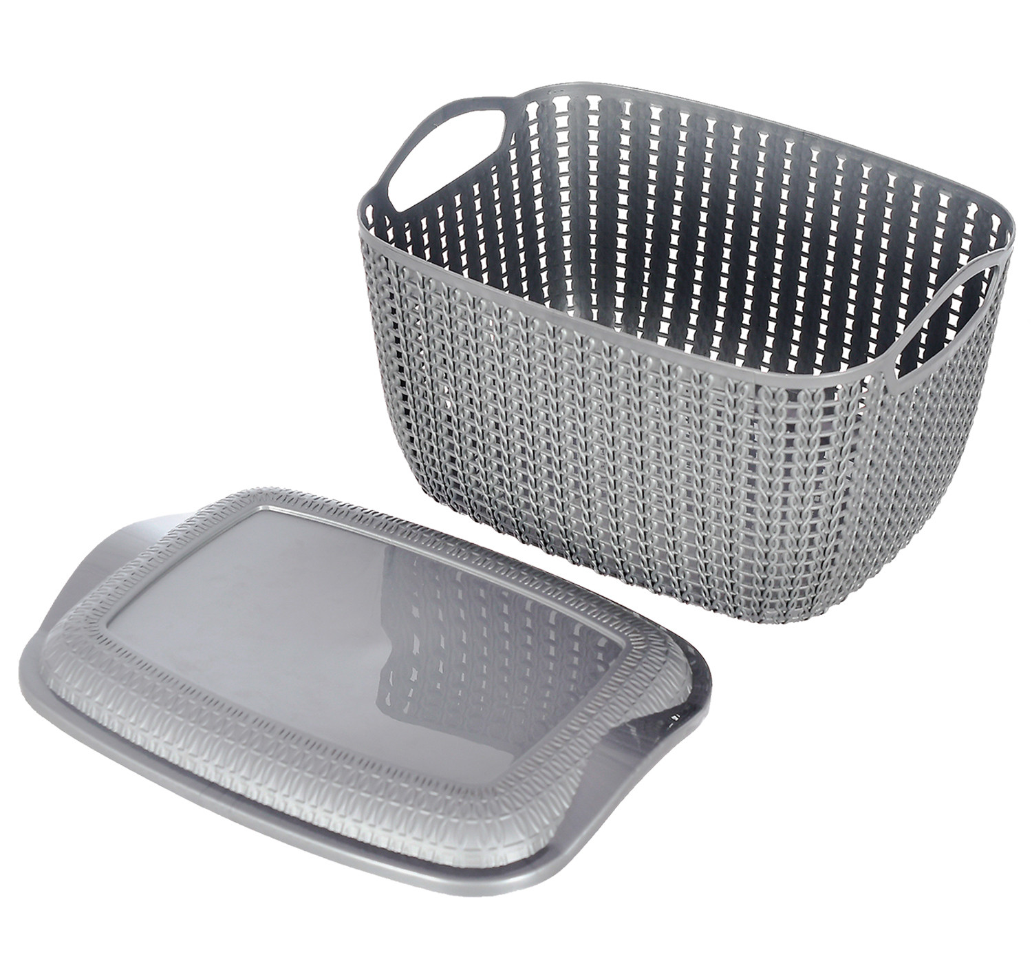 Kuber Industries Multiuses Large M 30 Plastic Basket/Organizer With Lid (Grey) -46KM013