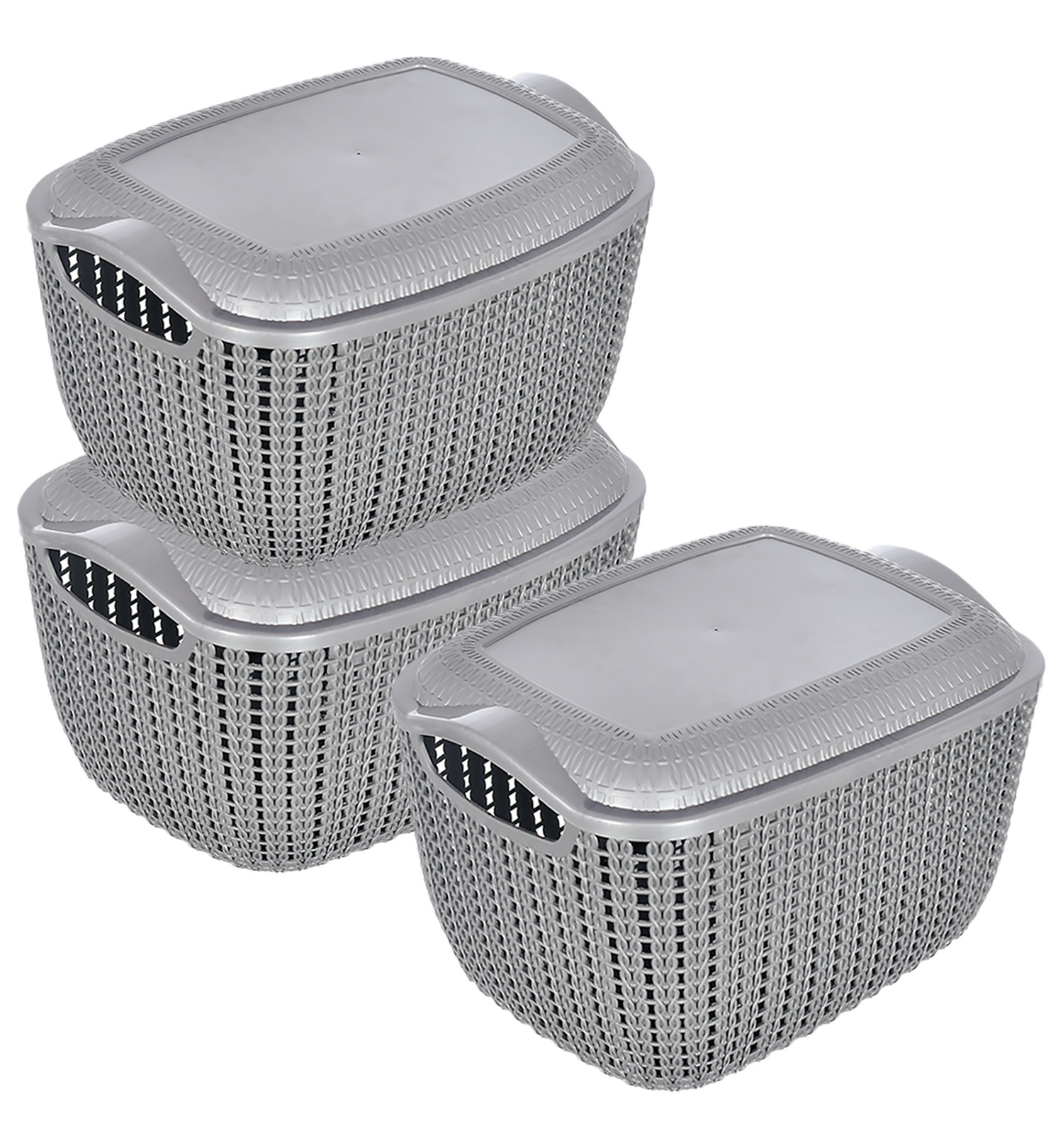 Kuber Industries Multiuses Large M 30 Plastic Basket/Organizer With Lid (Grey) -46KM013
