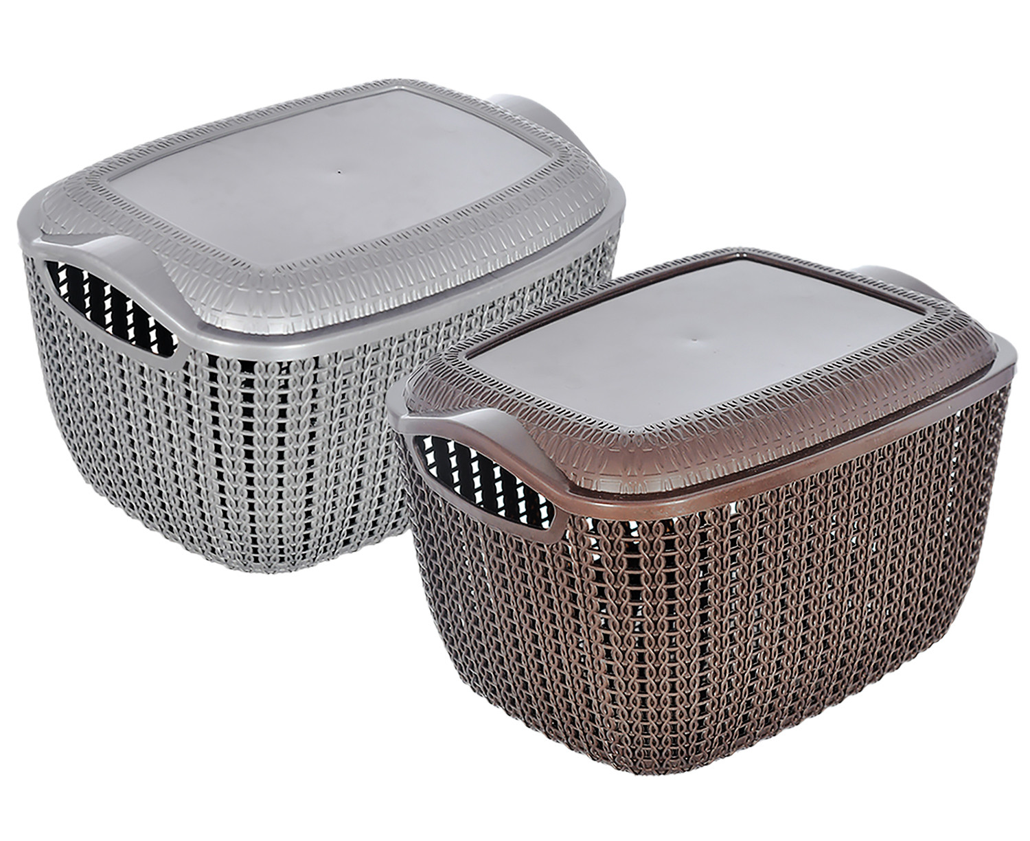 Kuber Industries Multiuses Large M 30 Plastic Basket/Organizer With Lid-(Grey & Brown) -46KM021