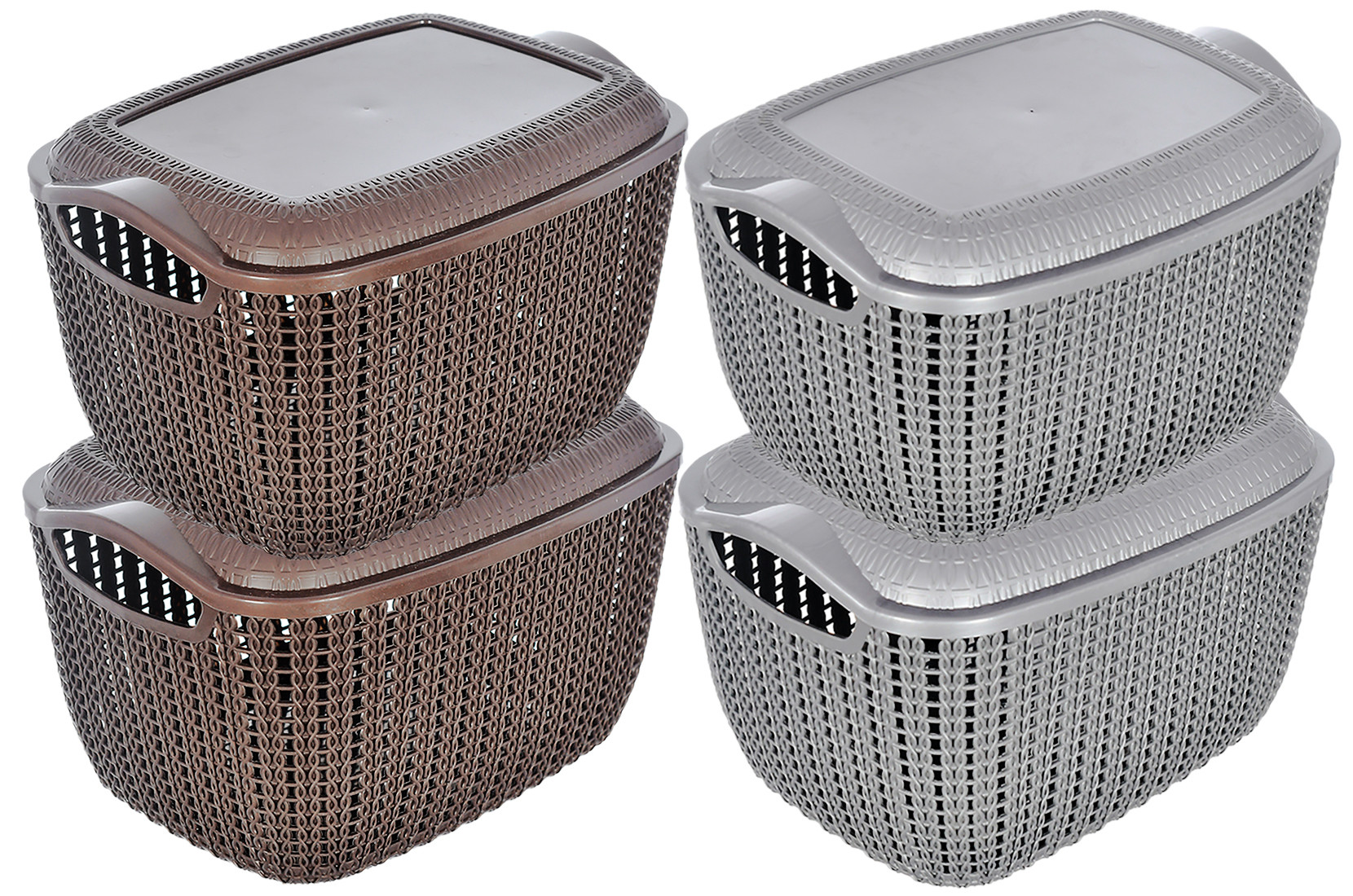 Kuber Industries Multiuses Large M 30 Plastic Basket/Organizer With Lid-(Grey & Brown) -46KM021