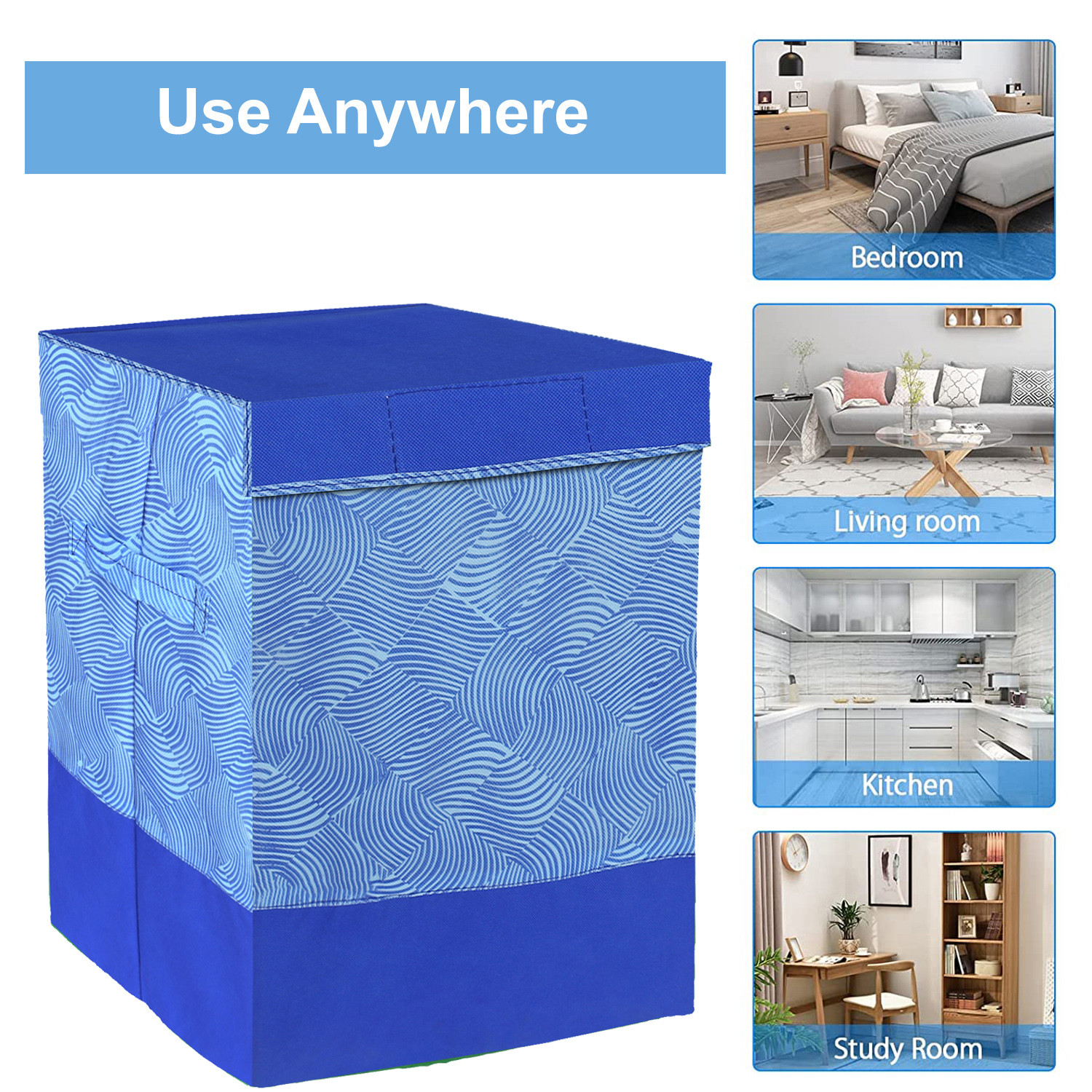 Kuber Industries Multiuses Leheriya Print Non-Woven Laundry Basket, Clothes Hamper For Laundry Closet, Bedroom, Bathroom With Lid & Handles (Blue)