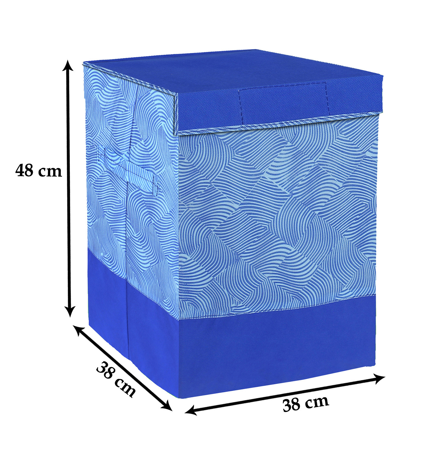 Kuber Industries Multiuses Leheriya Print Non-Woven Laundry Basket, Clothes Hamper For Laundry Closet, Bedroom, Bathroom With Lid & Handles (Blue)