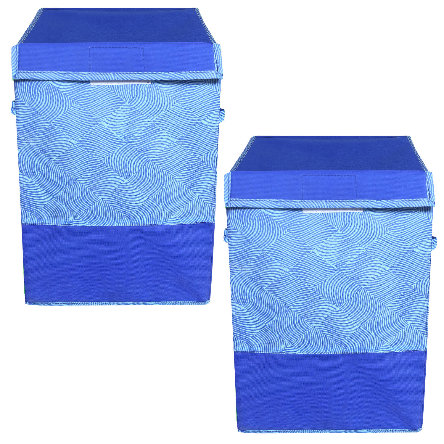 Kuber Industries Multiuses Leheriya Print Non-Woven Laundry Basket, Clothes Hamper For Laundry Closet, Bedroom, Bathroom With Lid & Handles (Blue)