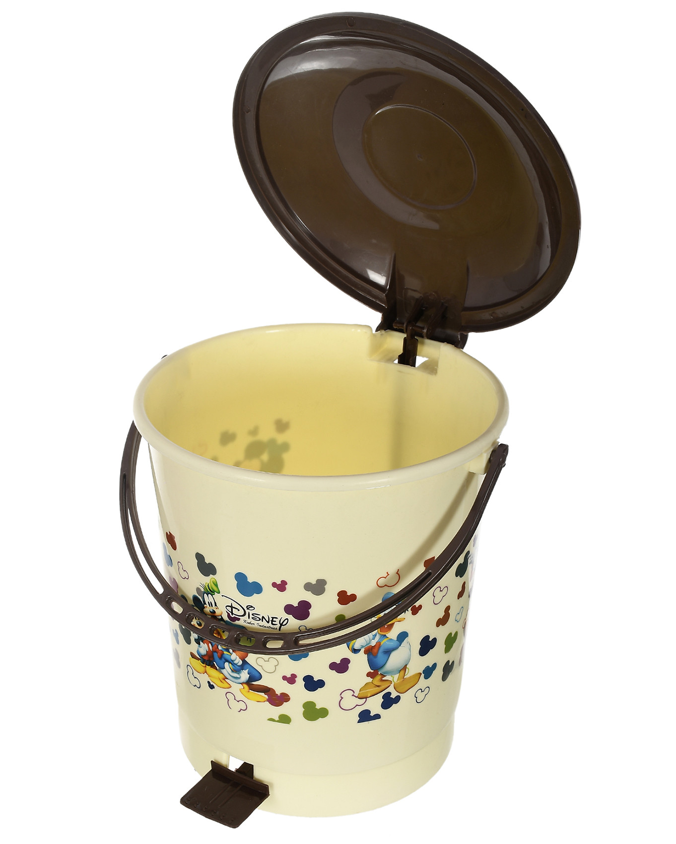 Kuber Industries Multiuses Mickey & Friends Print Plastic Dustbin For Home, Kitchen, Office, Bathroom With Swing Lid 10 Litre (Cream)