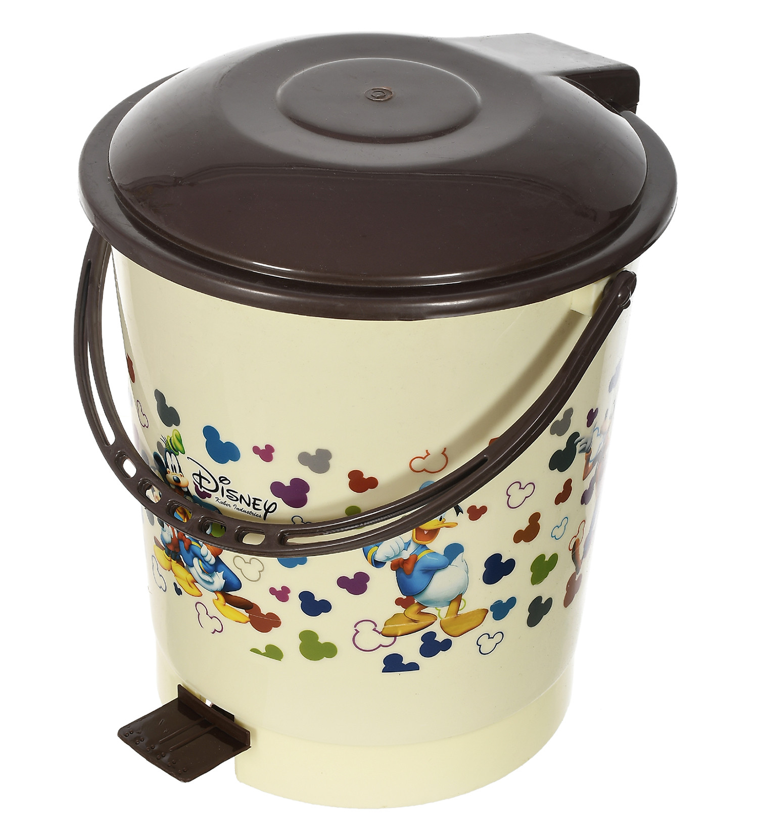 Kuber Industries Multiuses Mickey & Friends Print Plastic Dustbin For Home, Kitchen, Office, Bathroom With Swing Lid 10 Litre (Cream)