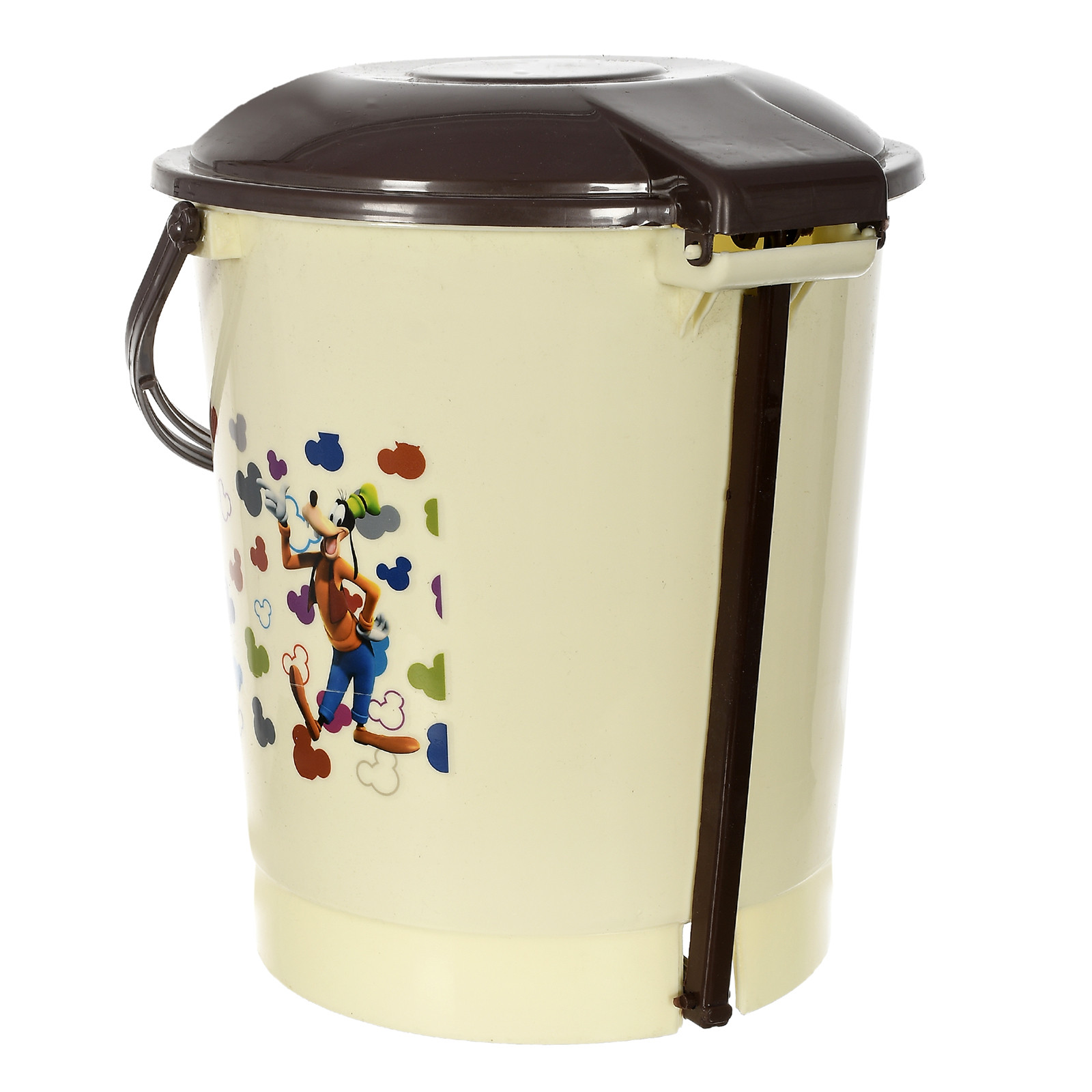 Kuber Industries Multiuses Mickey & Friends Print Plastic Dustbin For Home, Kitchen, Office, Bathroom With Swing Lid 10 Litre (Cream)