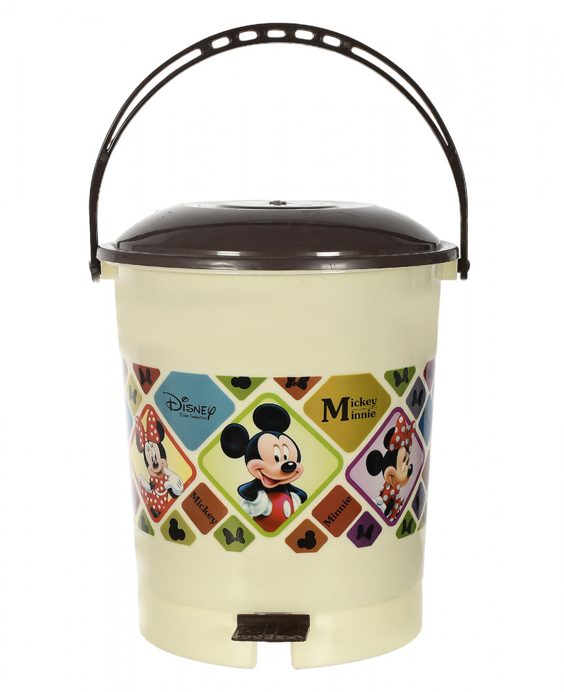 Kuber Industries Multiuses Mickey Mouse Print Plastic Dustbin For Home, Kitchen, Office, Bathroom With Swing Lid 10 Litre (Cream)