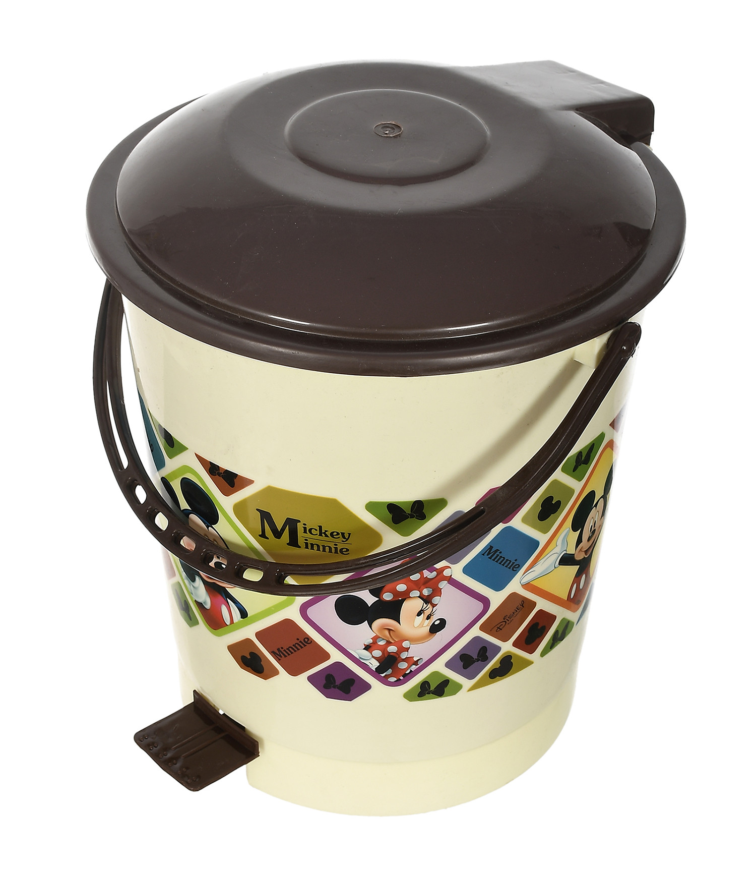 Kuber Industries Multiuses Mickey Mouse Print Plastic Dustbin For Home, Kitchen, Office, Bathroom With Swing Lid 10 Litre (Cream)