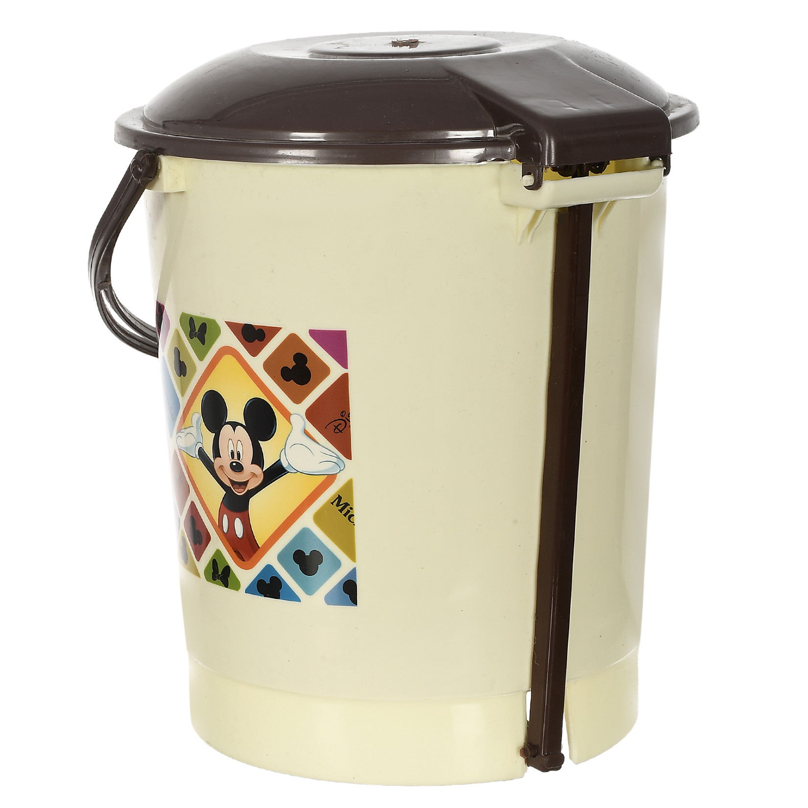 Kuber Industries Multiuses Mickey Mouse Print Plastic Dustbin For Home, Kitchen, Office, Bathroom With Swing Lid 10 Litre (Cream)
