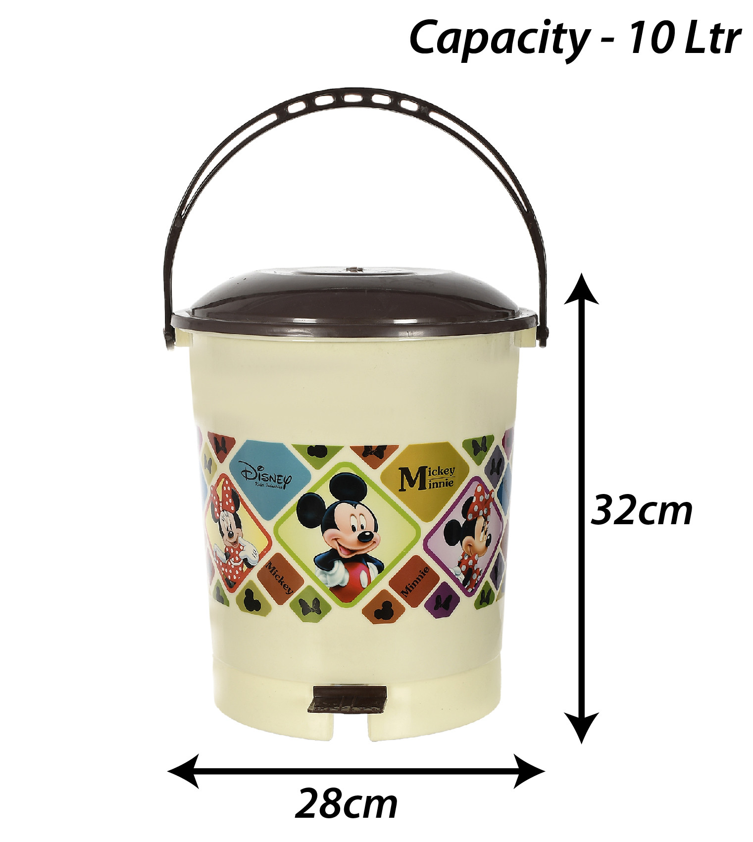 Kuber Industries Multiuses Mickey Mouse Print Plastic Dustbin For Home, Kitchen, Office, Bathroom With Swing Lid 10 Litre (Cream)
