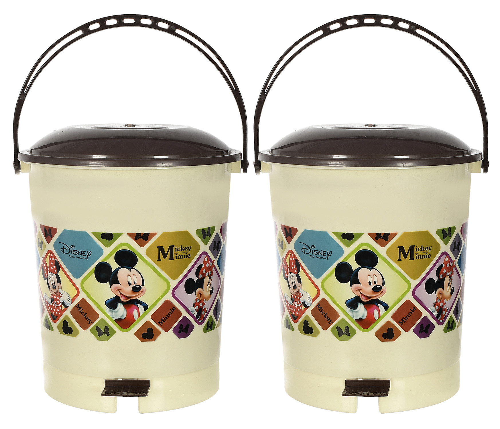 Kuber Industries Multiuses Mickey Mouse Print Plastic Dustbin For Home, Kitchen, Office, Bathroom With Swing Lid 10 Litre (Cream)