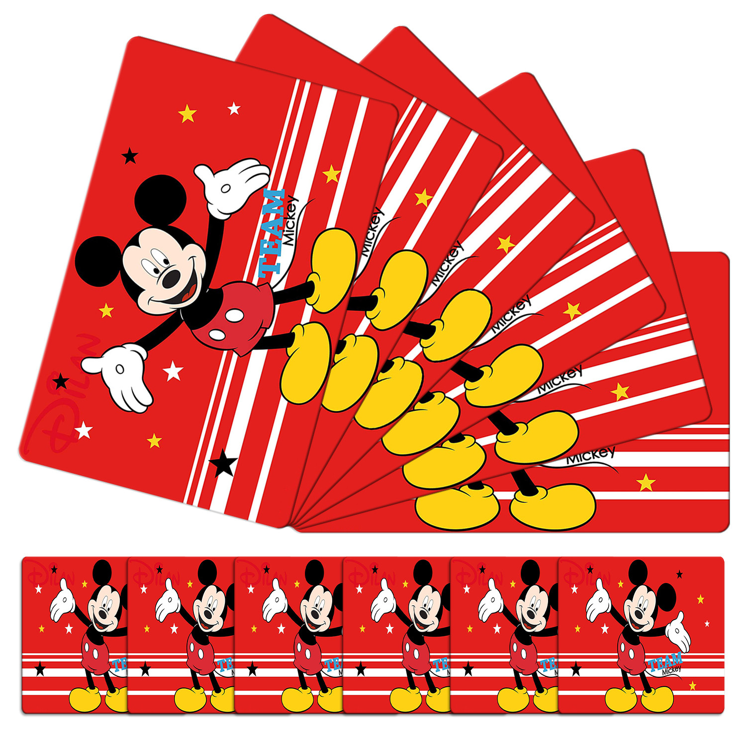 Kuber Industries Multiuses Mickey Mouse Print PVC Table Placemat With 6 Coasters for kitchen, Dining Table Set of 6 (Red)