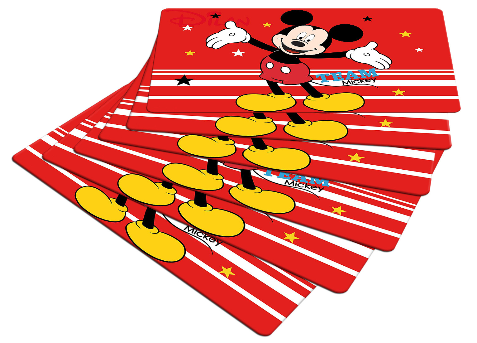 Kuber Industries Multiuses Mickey Mouse Print PVC Table Placemat With 6 Coasters for kitchen, Dining Table Set of 6 (Red)