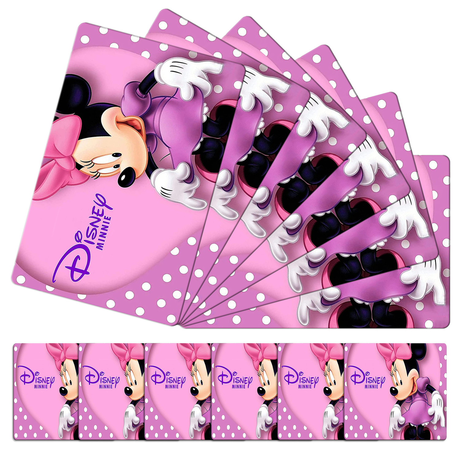 Kuber Industries Multiuses Minnie Print PVC Table Placemat With 6 Coasters for kitchen, Dining Table Set of 6 (Pink)