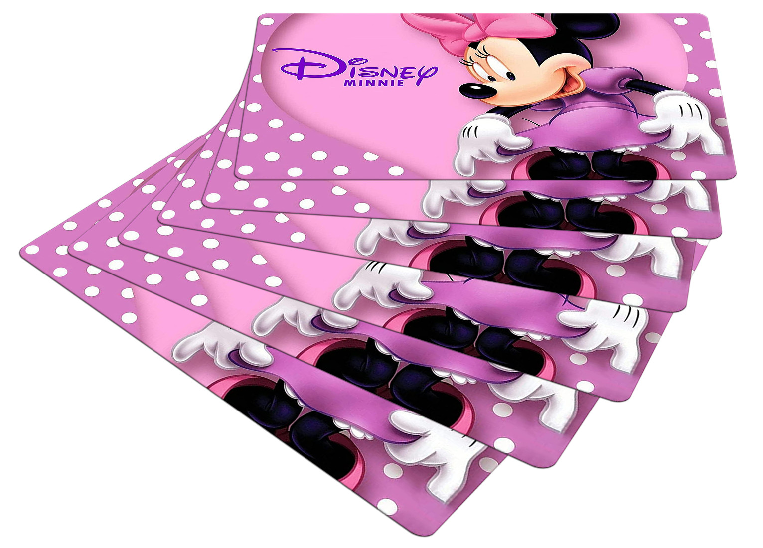Kuber Industries Multiuses Minnie Print PVC Table Placemat With 6 Coasters for kitchen, Dining Table Set of 6 (Pink)