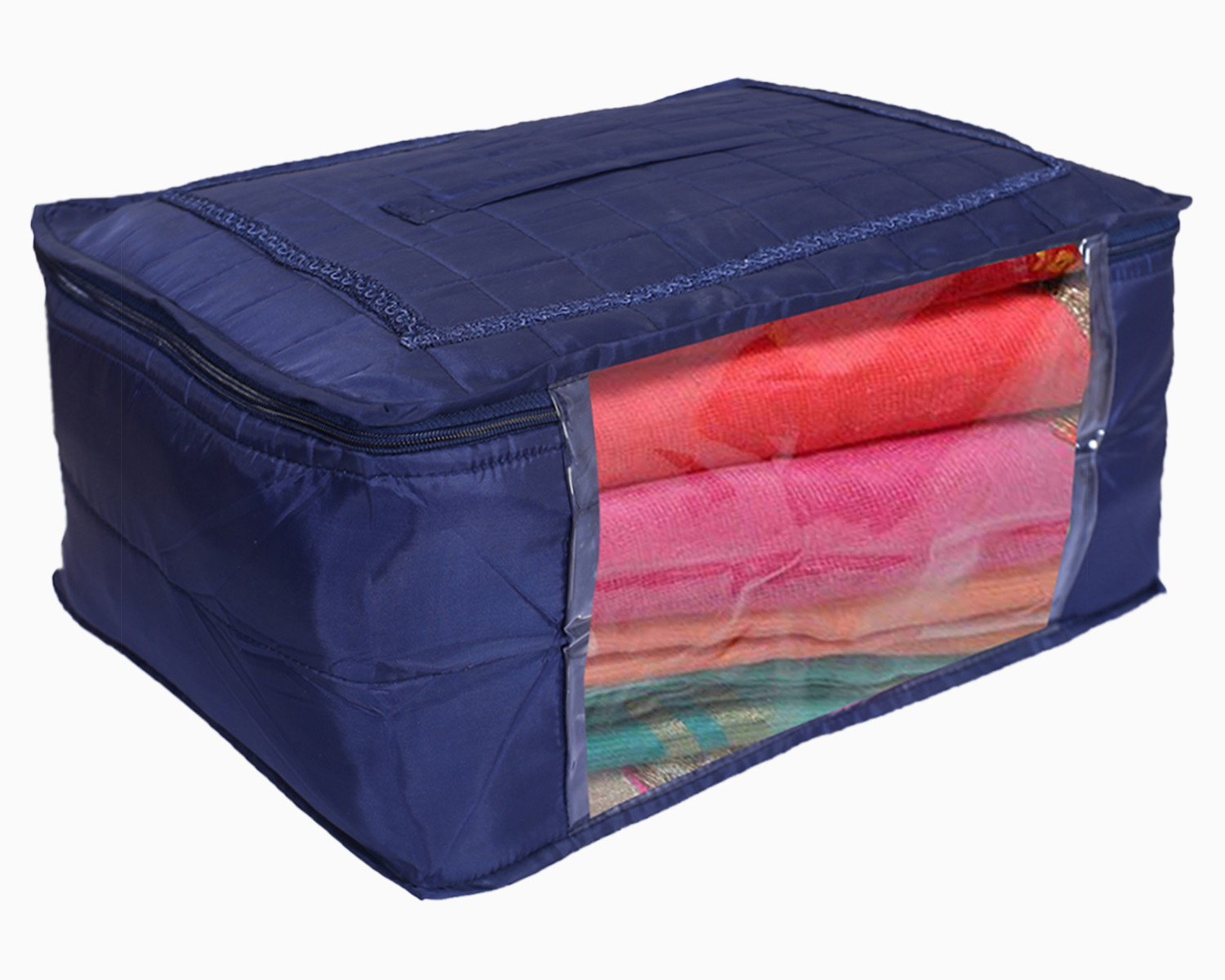 Kuber Industries Multiuses Parachute Wardrobe Organizer/Storage Bag For Store Saree, Lehenga, Suit, Dress, Clothes With Transparent Window (Blue)