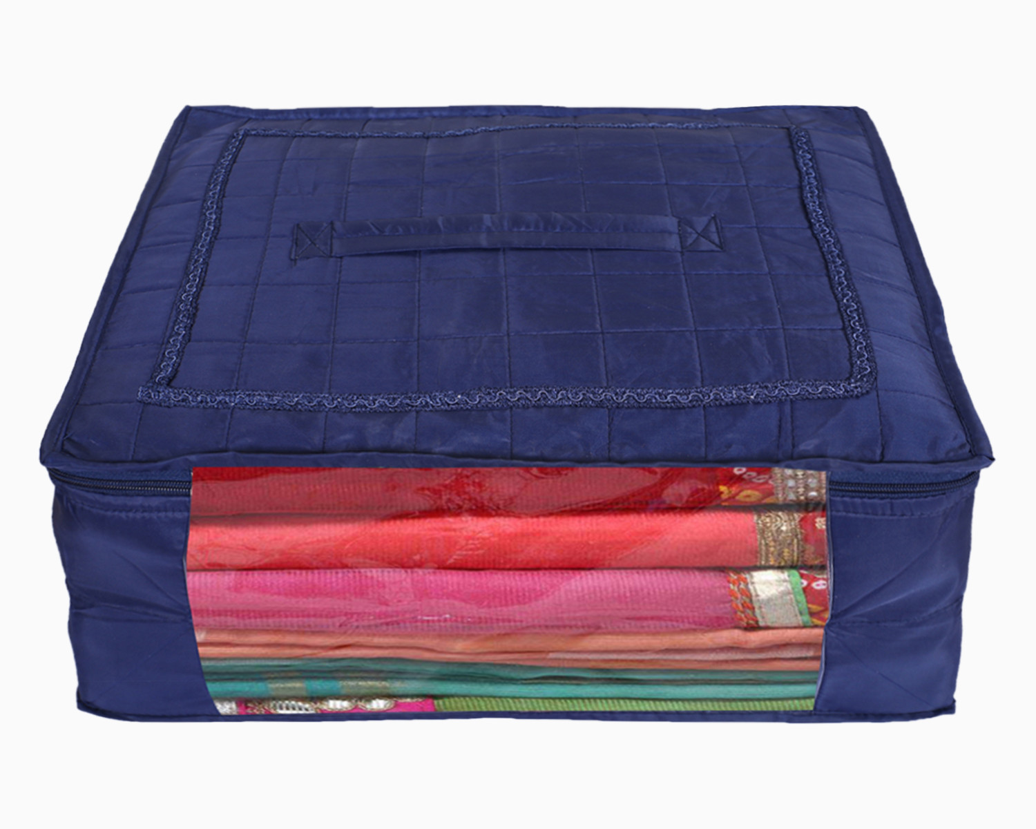 Kuber Industries Multiuses Parachute Wardrobe Organizer/Storage Bag For Store Saree, Lehenga, Suit, Dress, Clothes With Transparent Window (Blue)