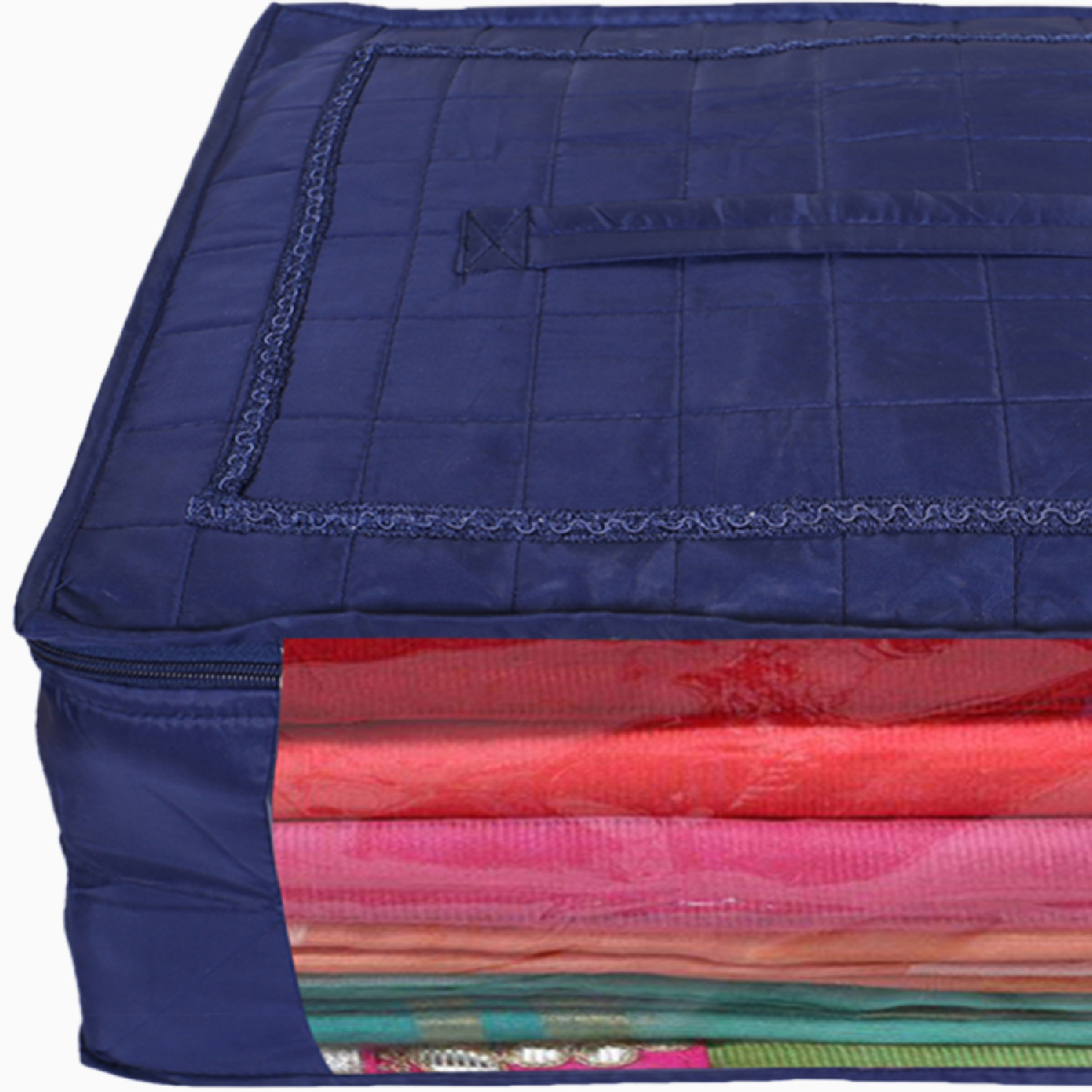 Kuber Industries Multiuses Parachute Wardrobe Organizer/Storage Bag For Store Saree, Lehenga, Suit, Dress, Clothes With Transparent Window (Blue)