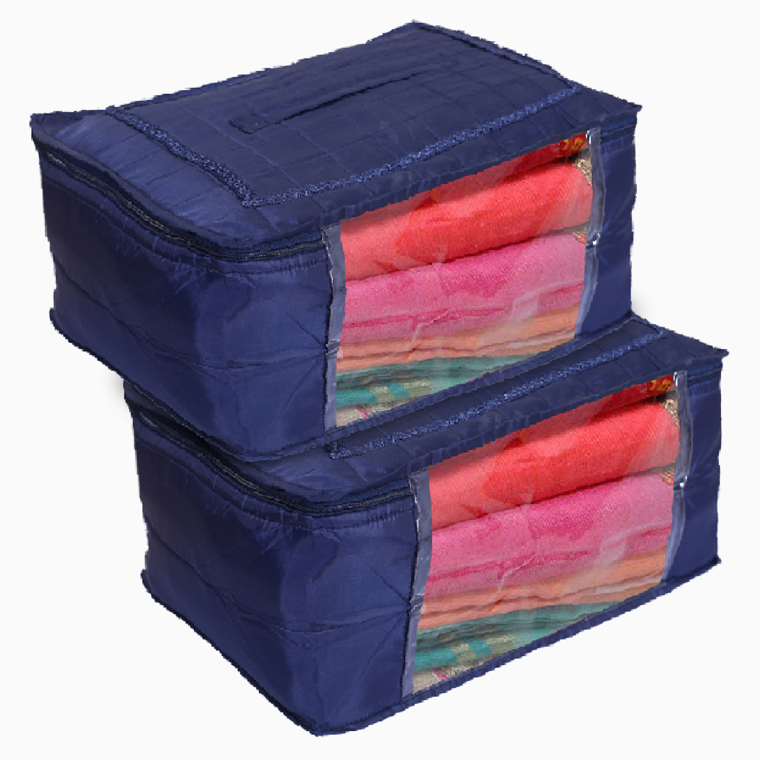 Kuber Industries Multiuses Parachute Wardrobe Organizer/Storage Bag For Store Saree, Lehenga, Suit, Dress, Clothes With Transparent Window (Blue)